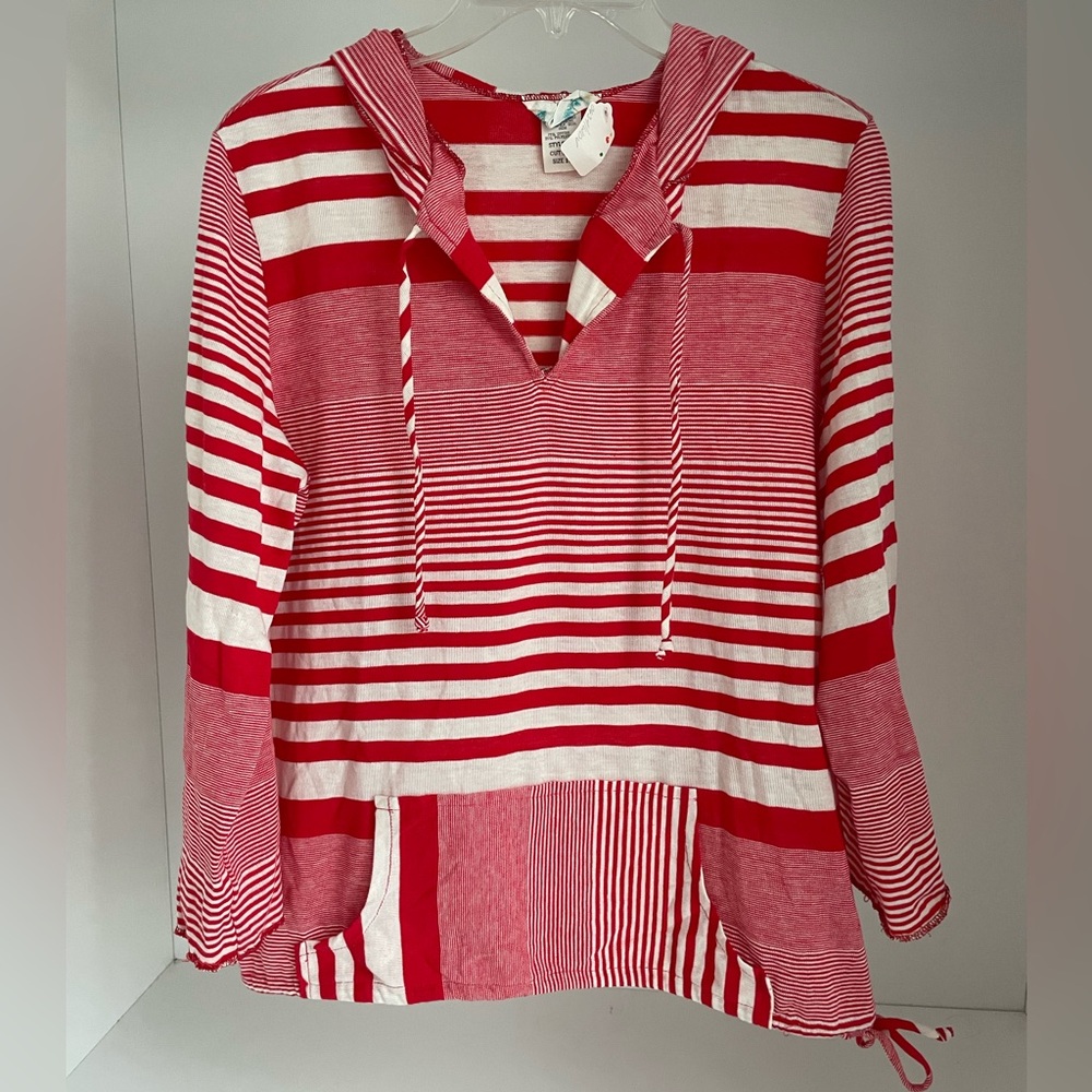 Vintage Red and White Striped Hoodie